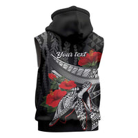 Hawaiian Honu Personalized Sleeveless Hoodie Black Tribal Hook Pattern LT9 - Polynesian Pride
