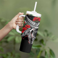 Hawaiian Honu Personalized Tumbler With Handle Black Tribal Hook Pattern