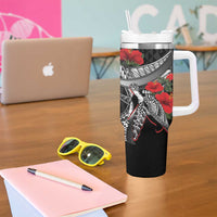 Hawaiian Honu Personalized Tumbler With Handle Black Tribal Hook Pattern