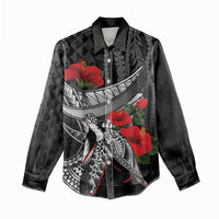 Hawaiian Honu Personalized Women Casual Shirt Black Tribal Hook Pattern LT9 - Polynesian Pride