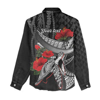 Hawaiian Honu Personalized Women Casual Shirt Black Tribal Hook Pattern LT9 - Polynesian Pride
