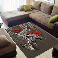 Hawaiian Honu Personalized Area Rug Mocha Mousse Hibiscus Tribal Hook Pattern LT9 - Polynesian Pride