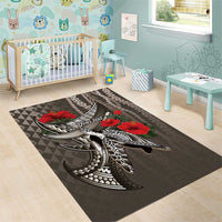 Hawaiian Honu Personalized Area Rug Mocha Mousse Hibiscus Tribal Hook Pattern LT9 - Polynesian Pride
