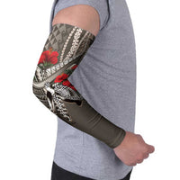 Hawaiian Honu Personalized Arm Sleeves Mocha Mousse Hibiscus Tribal Hook Pattern