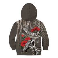 Hawaiian Honu Personalized Kid Hoodie Mocha Mousse Hibiscus Tribal Hook Pattern