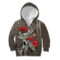 Hawaiian Honu Personalized Kid Hoodie Mocha Mousse Hibiscus Tribal Hook Pattern