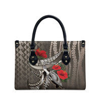 Hawaiian Honu Personalized Leather Bag Mocha Mousse Hibiscus Tribal Hook Pattern
