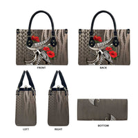 Hawaiian Honu Personalized Leather Bag Mocha Mousse Hibiscus Tribal Hook Pattern