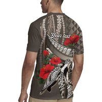 Hawaiian Honu Personalized Rugby Jersey Mocha Mousse Hibiscus Tribal Hook Pattern