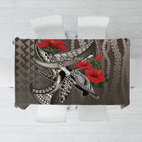 Hawaiian Honu Personalized Tablecloth Mocha Mousse Hibiscus Tribal Hook Pattern