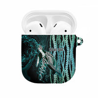 Hawaiian Honu Personalized AirPods Case Dark Cyan Maile Pikake Flower Lei Inspired