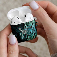 Hawaiian Honu Personalized AirPods Case Dark Cyan Maile Pikake Flower Lei Inspired