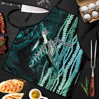 Hawaiian Honu Personalized Apron Dark Cyan Maile Pikake Flower Lei Inspired
