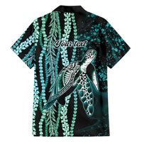 Hawaiian Honu Personalized Family Matching Short Sleeve Bodycon Dress and Hawaiian Shirt Dark Cyan Maile Pikake Flower Lei Inspired LT9 - Polynesian Pride
