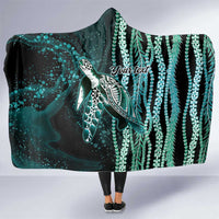 Hawaiian Honu Personalized Hooded Blanket Dark Cyan Maile Pikake Flower Lei Inspired LT9 One Size Cyan - Polynesian Pride