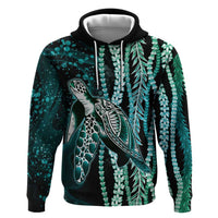 Hawaiian Honu Personalized Hoodie Dark Cyan Maile Pikake Flower Lei Inspired LT9 Pullover Hoodie Cyan - Polynesian Pride