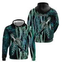 Hawaiian Honu Personalized Hoodie Dark Cyan Maile Pikake Flower Lei Inspired LT9 - Polynesian Pride