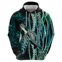 Hawaiian Honu Personalized Hoodie Dark Cyan Maile Pikake Flower Lei Inspired LT9 - Polynesian Pride