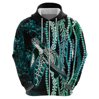 Hawaiian Honu Personalized Hoodie Dark Cyan Maile Pikake Flower Lei Inspired LT9 - Polynesian Pride