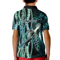 Hawaiian Honu Personalized Kid Polo Shirt Dark Cyan Maile Pikake Flower Lei Inspired LT9 - Polynesian Pride