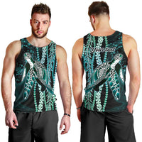 Hawaiian Honu Personalized Men Tank Top Dark Cyan Maile Pikake Flower Lei Inspired