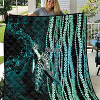 Hawaiian Honu Personalized Quilt Dark Cyan Maile Pikake Flower Lei Inspired