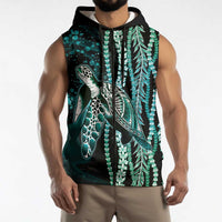 Hawaiian Honu Personalized Sleeveless Zip Hoodie Dark Cyan Maile Pikake Flower Lei Inspired LT9 - Polynesian Pride