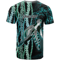 Hawaiian Honu Personalized T Shirt Dark Cyan Maile Pikake Flower Lei Inspired LT9 - Polynesian Pride
