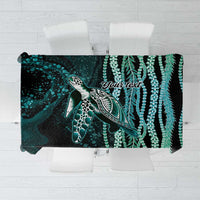Hawaiian Honu Personalized Tablecloth Dark Cyan Maile Pikake Flower Lei Inspired