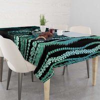 Hawaiian Honu Personalized Tablecloth Dark Cyan Maile Pikake Flower Lei Inspired