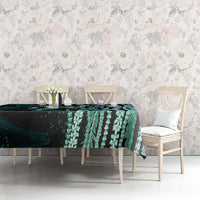 Hawaiian Honu Personalized Tablecloth Dark Cyan Maile Pikake Flower Lei Inspired