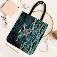 Hawaiian Honu Personalized Tote Bag Dark Cyan Maile Pikake Flower Lei Inspired