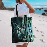 Hawaiian Honu Personalized Tote Bag Dark Cyan Maile Pikake Flower Lei Inspired