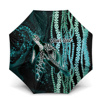 Hawaiian Honu Personalized Umbrella Dark Cyan Maile Pikake Flower Lei Inspired