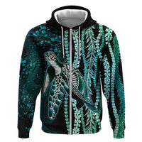 Hawaiian Honu Personalized Zip Hoodie Dark Cyan Maile Pikake Flower Lei Inspired LT9 Zip Hoodie Cyan - Polynesian Pride