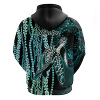 Hawaiian Honu Personalized Zip Hoodie Dark Cyan Maile Pikake Flower Lei Inspired LT9 - Polynesian Pride
