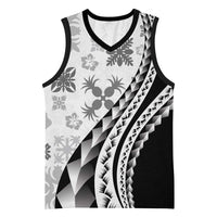Black Hawaiian Quilt Pattern Basketball Jersey Mixed Polynesian Tribal Arty - Polynesian Pride