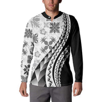 Black Hawaiian Quilt Pattern Button Sweatshirt Mixed Polynesian Tribal Arty LT9 - Polynesian Pride