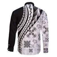 Black Hawaiian Quilt Pattern Family Matching Off Shoulder Maxi Dress and Hawaiian Shirt Mixed Polynesian Tribal Arty