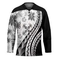 Black Hawaiian Quilt Pattern Hockey Jersey Mixed Polynesian Tribal Arty - Polynesian Pride