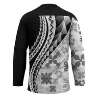 Black Hawaiian Quilt Pattern Hockey Jersey Mixed Polynesian Tribal Arty - Polynesian Pride