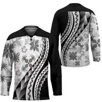 Black Hawaiian Quilt Pattern Hockey Jersey Mixed Polynesian Tribal Arty - Polynesian Pride