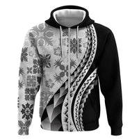 Black Hawaiian Quilt Pattern Hoodie Mixed Polynesian Tribal Arty