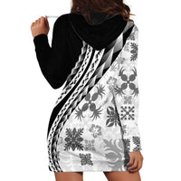 Black Hawaiian Quilt Pattern Hoodie Dress Mixed Polynesian Tribal Arty
