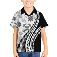 Black Hawaiian Quilt Pattern Kid Hawaiian Shirt Mixed Polynesian Tribal Arty