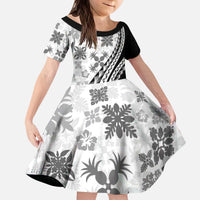 Black Hawaiian Quilt Pattern Kid Short Sleeve Dress Mixed Polynesian Tribal Arty