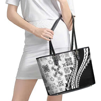 Black Hawaiian Quilt Pattern Leather Tote Bag Mixed Polynesian Tribal Arty LT9 - Polynesian Pride