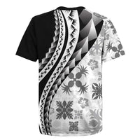 Black Hawaiian Quilt Pattern Rugby Jersey Mixed Polynesian Tribal Arty
