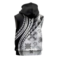 Black Hawaiian Quilt Pattern Sleeveless Hoodie Mixed Polynesian Tribal Arty - Polynesian Pride