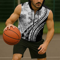 Black Hawaiian Quilt Pattern Sleeveless Zip Hoodie Mixed Polynesian Tribal Arty - Polynesian Pride